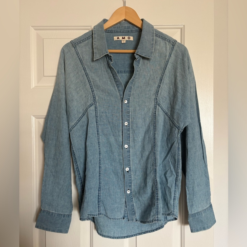 AMO Denim Jean Button up Long Sleeve Collared jean Top ✨NWOT S
